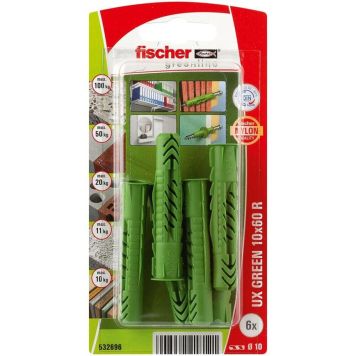 UNIVERSALPLUGG FISCHER UX GREEN 10X60MM 10ST/FRP