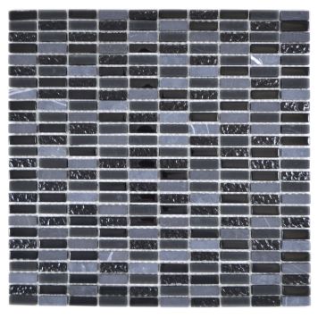 MOSAIK GLAS/NATURSTEN GRÅ/SVART 3X1CM PRIS PER ARK