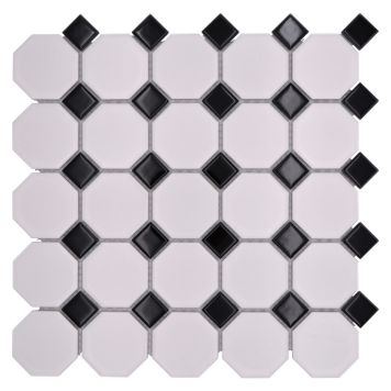 MOSAIK OCTAGON WHITE MATT BLACK GLOSSY PRIS PER ARK