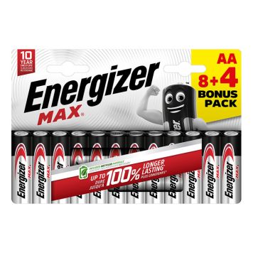 BATTERI ENERGIZER MAX ALKALINE AA 8+4