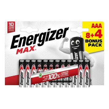 BATTERI ENERGIZER MAX ALKALINE AAA 8+4