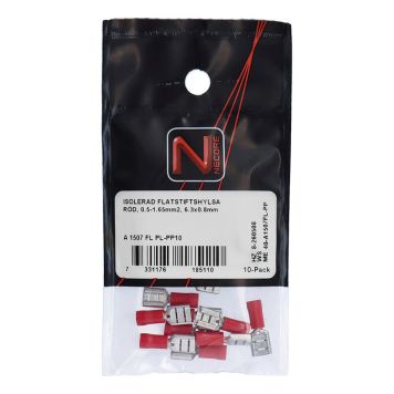 FLATSTIFTSHYLSA NECORE ISOLERAD 6,3X0,8MM RÖD 10-PACK