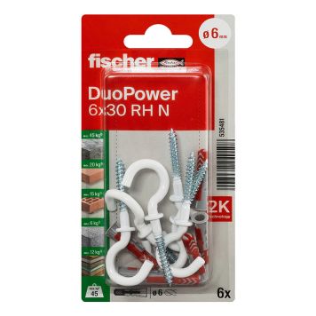 UNIVERSALPLUGG FISCHER DUOPOWER MED KROK 6X30MM 6ST/FRP