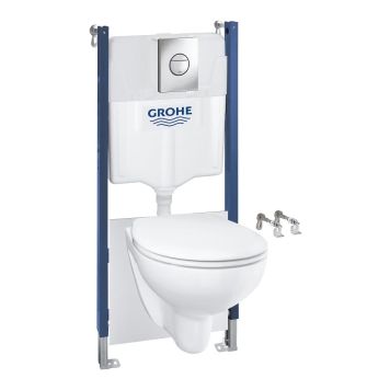 VÄGGHÄNGD TOALETT GROHE RIMLESS 5IN1 SOLIDO + WC-SKÅL BAU
