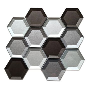 MOSAIK 3D HEXAGON GLAS GRÅ 22,5X26,5X0,8CM PRIS PER ARK
