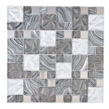 MOSAIK ROMAN GLAS/STEN MIX GRÅ/SVART 30X30X0,8CM PRIS PER ARK