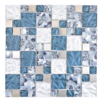 MOSAIK ROMAN GLAS/STEN MIX BLÅ/GRÅ 30X30X0,8CM PRIS PER ARK