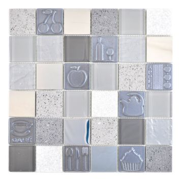 MOSAIK STAMP GLAS/STEN/STÅL MIX GRÅ 30X30X0,8CM PRIS PER ARK