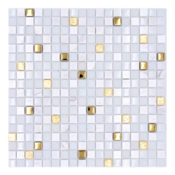 MOSAIK DREAM GLAS/STEN MIX VIT/GULD 30X30X0,8CM PRIS PER ARK