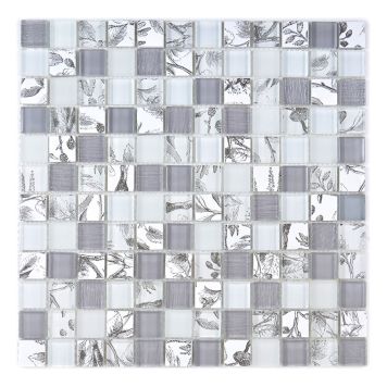 MOSAIK SPLASH GLAS VIT/GRÅ 29,8X29,8X0,8CM PRIS PER ARK