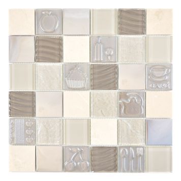 MOSAIK STAMP GLAS/STEN/STÅL MIX BEIGE 30X30X0,8CM PRIS PER ARK