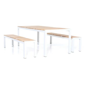 MATGRUPP SENSUM EKEBY TEAK BORD + 2 BÄNKAR VIT  
