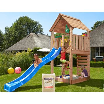 LEKTORN JUNGLE GYM CABIN 2.1 MED BLÅ RUTSCHKANA INKL 120KG SAND