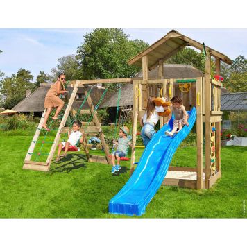 LEKTORN JUNGLE GYM CHALET 2.1 INKL KLÄTTERMODUL 220 & BLÅ RUTSCHKANA         