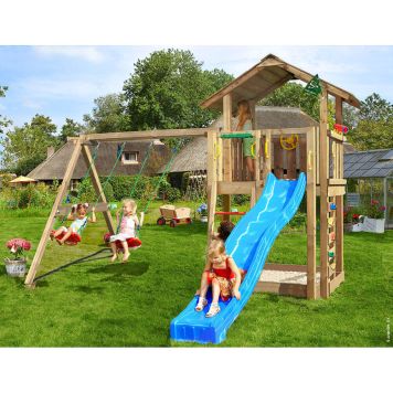 LEKTORN JUNGLE GYM CHALET 2.1 INKL GUNGMODUL & BLÅ RUTSCHKANA