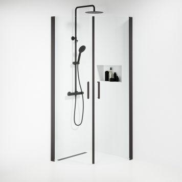 DUSCHHÖRNA CAMARGUE STRANDBO RUND KLARGLAS 90X90CM MATTSVART