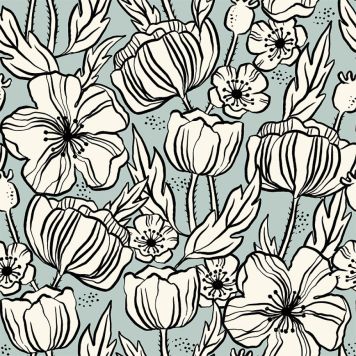 TAPET POPPY SKETCH TEAL BLÅ