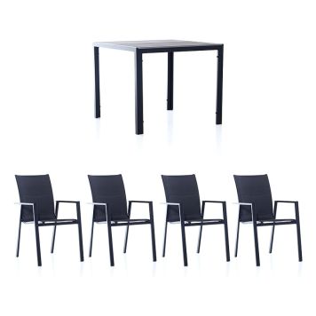 MATGRUPP SUNFUN SÖNDRUM 90 BORD + 4 STAPELSTOLAR BIANCA SVART