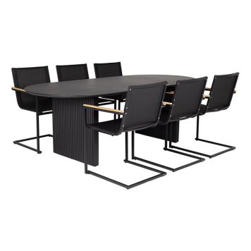 MATGRUPP SENSUM SKURU BORD + 6 FÅTÖLJER SVART