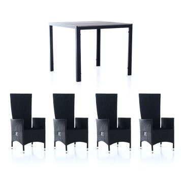 MATGRUPP SUNFUN SÖNDRUM 90 BORD + 4 POSITIONSSTOLAR NOVA SVART