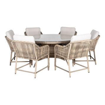 MATGRUPP SUNFUN ASPÖ RUNT BORD + 6 STOLAR NATUR