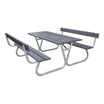 TRÄDGÅRDSMÖBEL BALTIC GARDEN STABIL METAL BORD/BÄNKSET MED RYGGSTÖD GRÅ