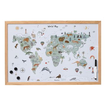 MAGNETTAVLA ZELLER VÄRLDSKARTA METALL/FURU 60X40CM 