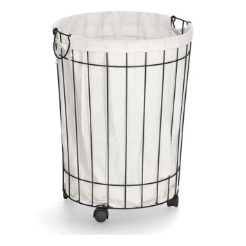 TVÄTTKORG ZELLER MED HJUL Ø44CM VIT/SVART