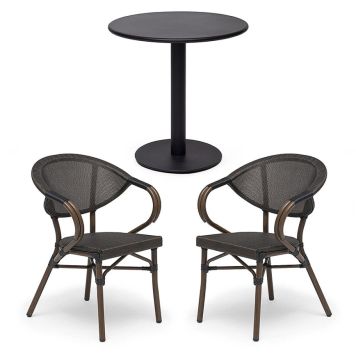 CAFÉSET HILLERSTORP NÄSBY BORD Ø70CM SVART+ 2 STAPELSTOLAR ÄPPELHED 