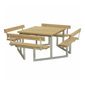 TRÄDGÅRDSMÖBEL PLUS BORD/BÄNKSET TWIST 4 RYGGSTÖD 227X227X76/45CM GYLLENBRUN