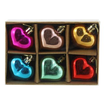 JULGRANSDEKORATION HJÄRTAN 4CM FLERFÄRGAD 6-PACK                       