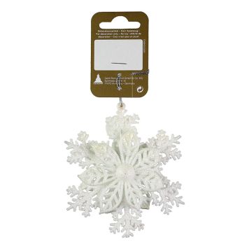 JULGRANSDEKORATION BLOMMA PÅ SNÖFLINGA GLITTER 10CM VIT