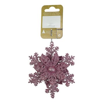 JULGRANSDEKORATION BLOMMA PÅ SNÖFLINGA GLITTER 10CM ROSA