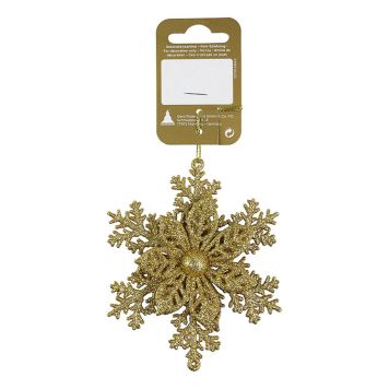 JULGRANSDEKORATION BLOMMA PÅ SNÖFLINGA GLITTER 10CM GULD