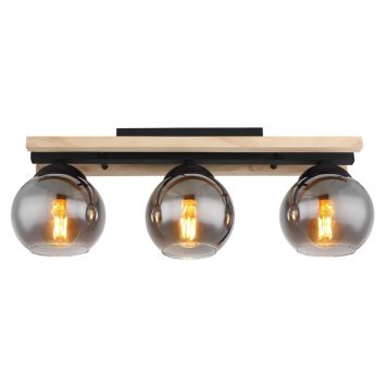 TAKLAMPA GLOBO CONNI E27 3L SVART/NATUR