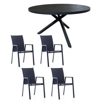 MATGRUPP SUNFUN SKILLINGE BORD + 4 STAPELSTOLAR BIANCA SVART