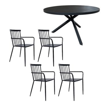 MATGRUPP SUNFUN SKILLINGE BORD + 4 STAPELSTOLAR SARA SVART