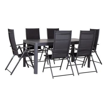 MATGRUPP SUNFUN STENVIK BORD + 6 POSITIONSSTOLAR LINA SVART