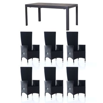 MATGRUPP SUNFUN STENVIK BORD + 6 POSITIONSSTOLAR NOVA SVART