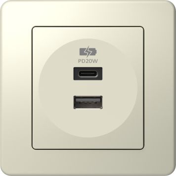 VÄGGUTTAG TEM USB A+B VIT