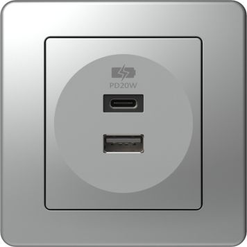 VÄGGUTTAG TEM  USB A+B SILVER 