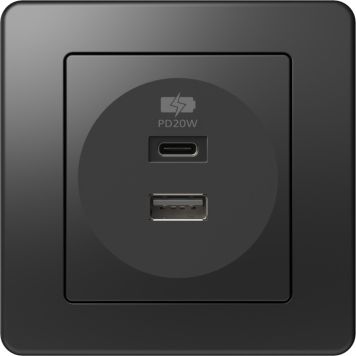 VÄGGUTTAG TEM USB A+B SVART 