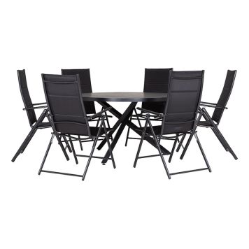 MATGRUPP SUNFUN SKILLINGE BORD+6 POSITIONSSTOLAR LINA SVART