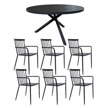 MATGRUPP SUNFUN SKILLINGE BORD + 6 STAPELSTOLAR SARA SVART