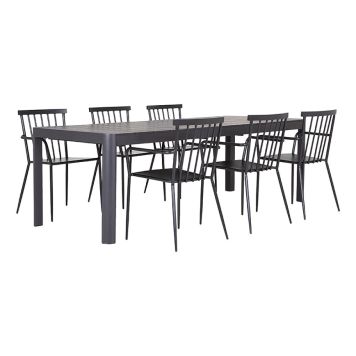 MATGRUPP SUNFUN STENVIK BORD + 6 STAPELSTOLAR SARA SVART