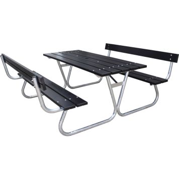 TRÄDGÅRDSMÖBEL STABIL BORD/BÄNKSET MED RYGGSTÖD SVART