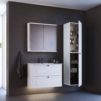 BADRUMSMÖBEL CAMARGUE VAL MED SPEGELSKÅP VIT MATT 80CM