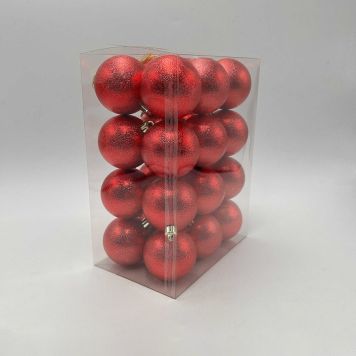 JULGRANSKULOR GLITTER 6CM RÖD 24-PACK