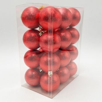 JULGRANSKULOR GLITTER 6CM RÖD 24-PACK