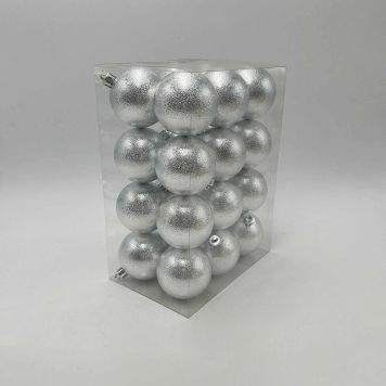 JULGRANSKULOR GLITTER 6CM SILVER 24-PACK